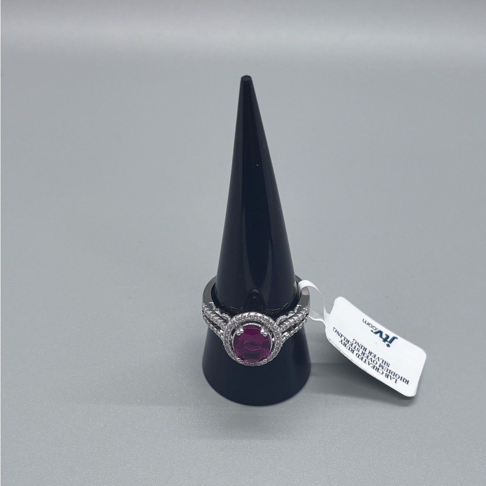 JTV Lab Created Ruby Rhodium Over Sterling Silver Size 10